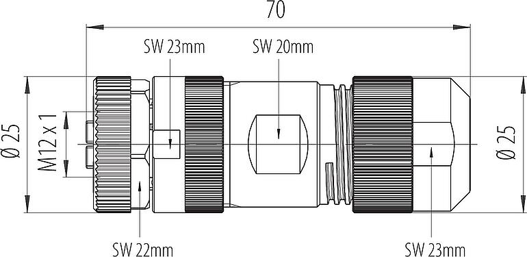比例图 M12 直头孔头电缆连接器, 极数: 4, 8.0-13.0mm, 非屏蔽, 螺钉接线, IP67, UL 2238, M12x1.0