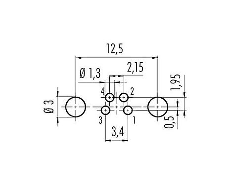 导体结构 M8 孔头法兰座, 极数: 4, 可接屏蔽, THT, IP67, UL 2238, M10x0.75, 後壁安裝, 模压成型
