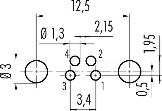 导体结构 M8 孔头法兰座, 极数: 4, 可接屏蔽, THT, IP67, UL 2238, M10x0.75, 後壁安裝, 模压成型