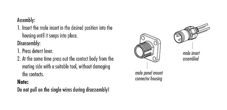 Assembly instructions 99 3483 116 08 - M12 Square male panel mount connector, Contacts: 8, unshielded, single wires, UL