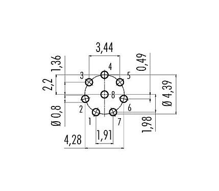 Conductor layout 99 9228 090 08 - Snap-In Female panel mount connector, Contacts: 8, unshielded, THT, IP67, UL