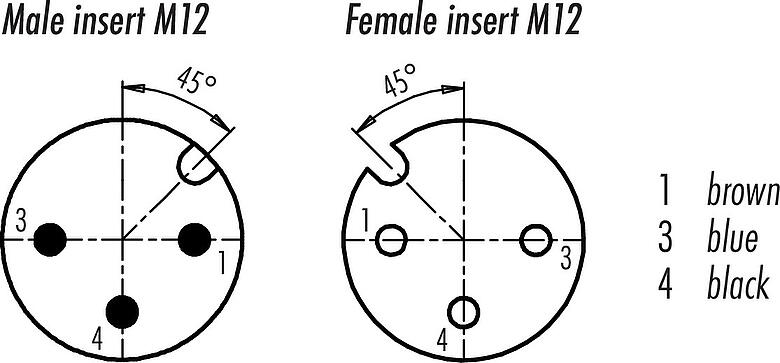 联系安排 (外掛程式側) M12 连接线束 直头针头电缆连接器 - 弯角孔头电缆连接器, 极数: 3, 非屏蔽, 预铸电缆, IP68/IP69K, PUR, 黑色, 3x0.34mm², 带LED的PNP, 1m