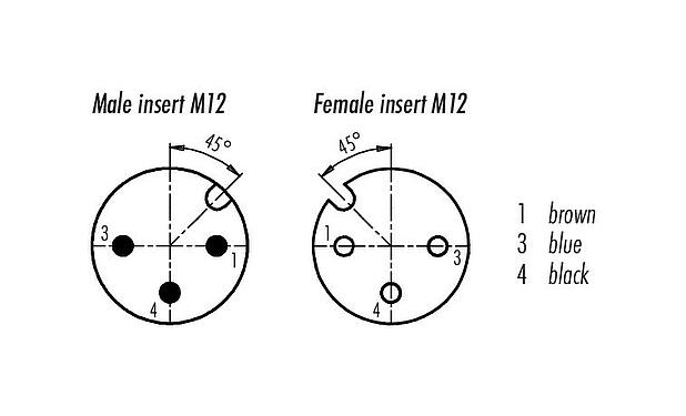联系安排 (外掛程式側) M12 连接线束 直头针头电缆连接器 - 弯角孔头电缆连接器, 极数: 3, 非屏蔽, 预铸电缆, IP68/IP69K, PUR, 黑色, 3x0.34mm², 带LED的PNP, 2m