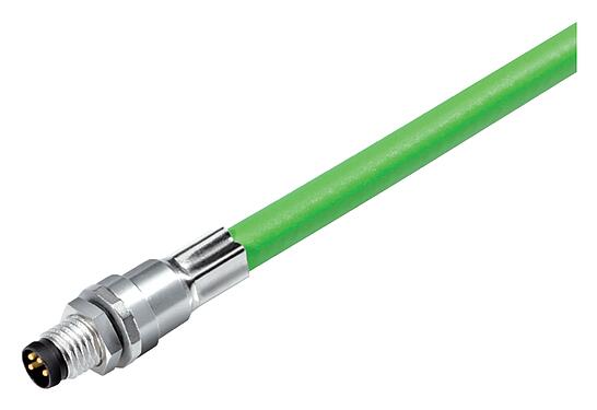 Illustration M8 Male panel mount connector, Contacts: 4, shielded, with cable assembled, IP67, M8x1.0, Ethernet, PUR, green, 4 x AWG 22, Rear mounting, potted, 0.5 m