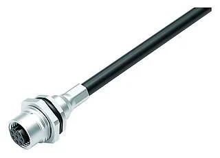 M12 Female panel mount connector, Contacts: 8, shielded, with cable assembled, IP68, M16x1.5, PUR, black, 8 x 0.25 mm², Rear mounting, 0.5 m