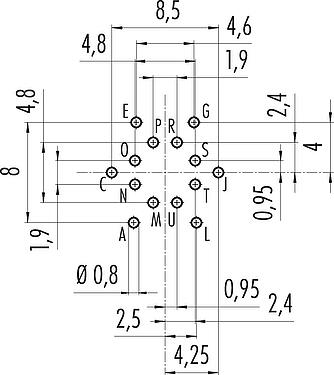 Conductor layout M16 Male panel mount connector, Contacts: 14 (14-b), unshielded, THT, IP67, UL 2238, M18x0,75, Rear mounting