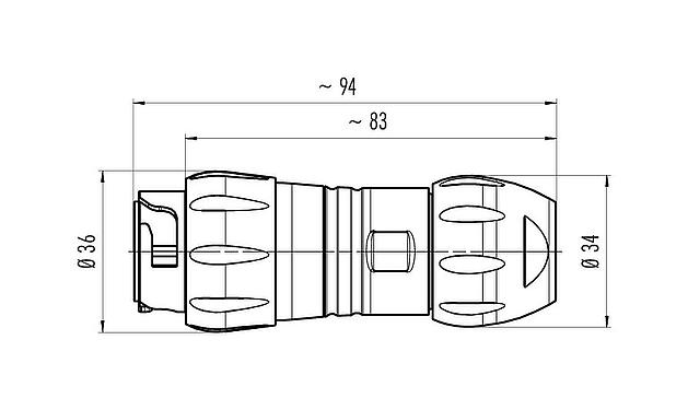 Scale drawing 99 6501 000 08 - Bayonet Male cable connector, Contacts: 4+3+PE, 7.0-17.0 mm, unshielded, crimping (Crimp contacts must be ordered separately), IP68/IP69K, UL, VDE