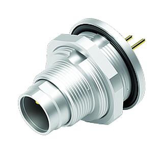 M9 Male panel mount connector, Contacts: 2, unshielded, THT, IP67, M12x0.5, Rear mounting, potted