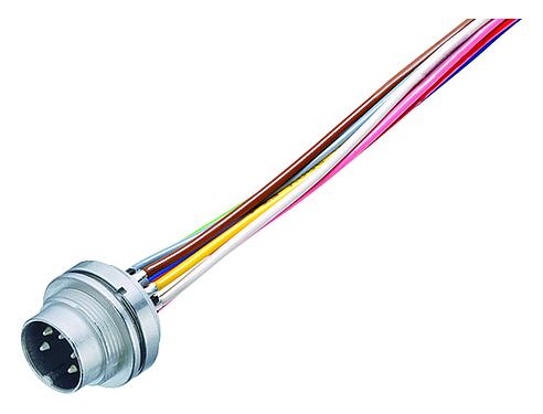 Illustration M16 Male panel mount connector, Contacts: 4 (04-a), unshielded, single wires, IP67, UL 2238, M18x0,75, Front mounting