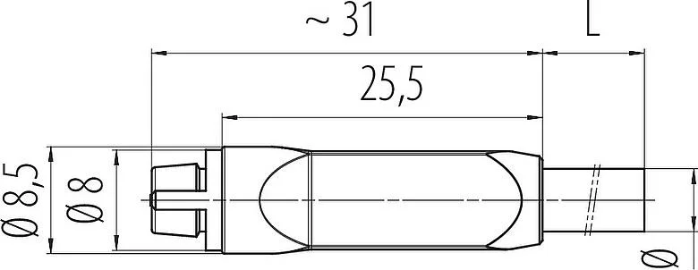 比例图 Snap-in 快插 直头孔头电缆连接器, 极数: 4, 非屏蔽, 预铸电缆, IP40, PVC, 黑色, 4x0.25mm², 5m