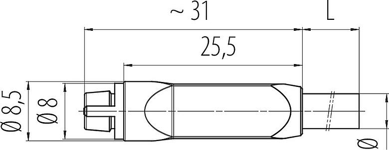 比例图 Snap-in 快插 直头孔头电缆连接器, 极数: 5, 非屏蔽, 预铸电缆, IP40, PVC, 黑色, 5x0.25mm², 2m