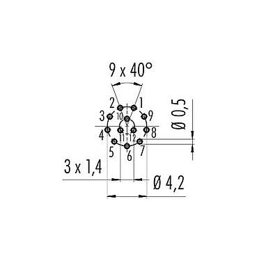 Conductor layout 86 6119 1100 00012 - M8 Male panel mount connector, Contacts: 12, unshielded, THT, IP67, UL, screwable from the front
