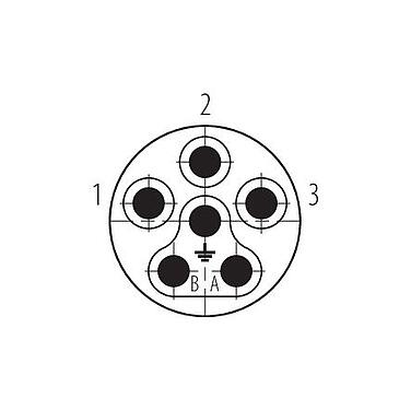 Contact arrangement (Plug-in side) Bayonet Male cable connector, Contacts: 6 (3+PE+2), 7.0-14.0 mm, unshielded, screw clamp, IP67 plugged and locked, UL 2237