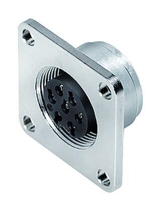 M16 Square female panel mount connector, Contacts: 7 (07-a), unshielded, crimping (Crimp contacts must be ordered separately), IP67, UL 2238, M3 (4x), Front mounting
