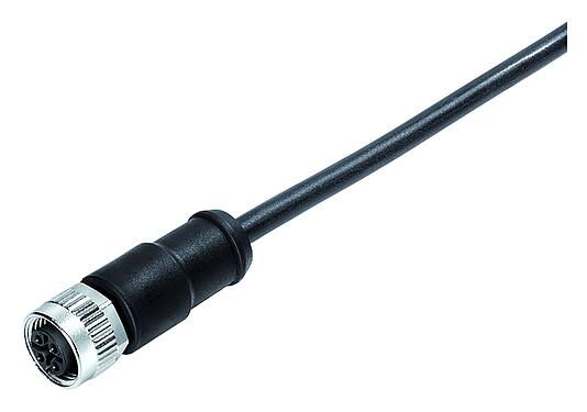 Illustration M12 Female cable connector, Contacts: 4, unshielded, moulded on the cable, IP68, PUR, black, 4 x 1.50 mm², 2 m