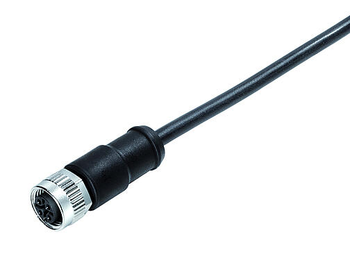 Illustration 77 0606 0000 50704-0500 - M12 Female cable connector, Contacts: 4, unshielded, moulded on the cable, IP69K, PUR, black, 4 x 1.50 mm², 5 m