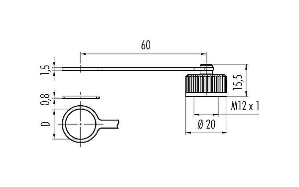 Scale drawing 08 2990 000 000 - M12-A/B/D/K/K/L/S/T/US/X - Protective cap for flange plug, front mounting, 14.5 mm; 713/715/763/766/813/814/815/825/866/876 series
