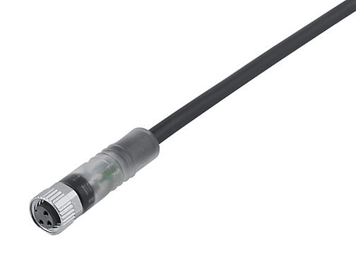 Illustration 77 3606 0000 50003-0500 - M8 Female cable connector, Contacts: 3, unshielded, moulded on the cable, IP67, UL, PUR, black, 3 x 0.34 mm², with LED PNP, 5 m