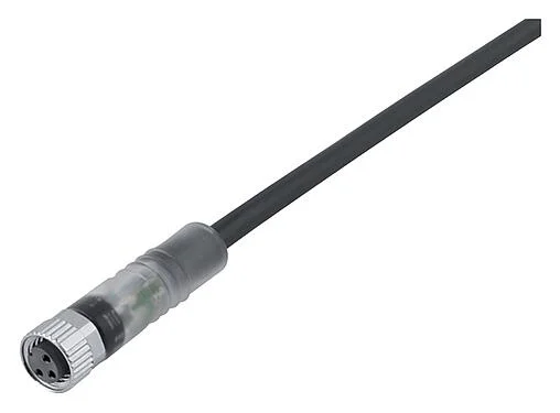 Illustration 77 3606 0000 50003-0200 - M8 Female cable connector, Contacts: 3, unshielded, moulded on the cable, IP67, UL, PUR, black, 3 x 0.34 mm², with LED PNP, 2 m