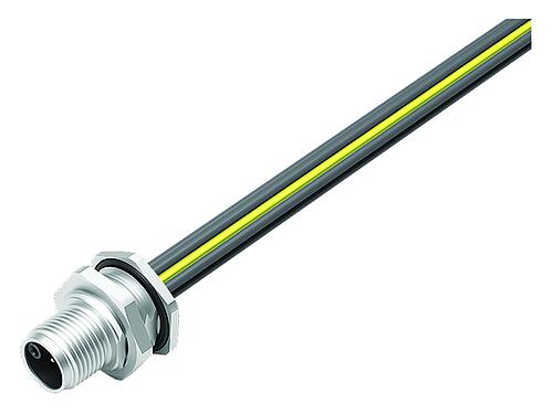 插图 M12 针头法兰座, 极数: 5, 非屏蔽, 带导线, IP68, UL 2238, M16x1.5, 後壁安裝, 可从板前拧紧, 模压成型