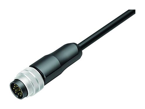 插图 M16 直头针头电缆连接器, 极数: 12, 屏蔽, 预铸电缆, IP67, PUR, 黑色, 12x0.25mm², 2m