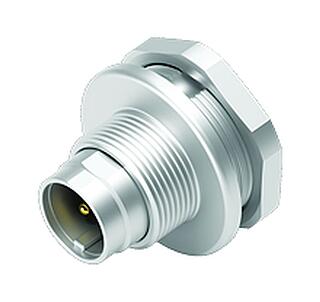 M9 Male panel mount connector, Contacts: 4, unshielded, solder, IP67, M12x0.5, Front mounting, potted