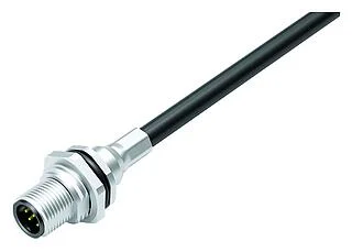 M12 Male panel mount connector, Contacts: 8, shielded, with cable assembled, IP68, M16x1.5, PUR, black, 8 x 0.25 mm², Rear mounting, 0.5 m