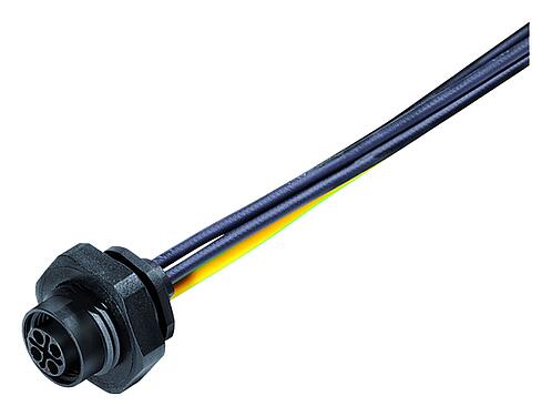 插图 M12 孔头法兰座, 极数: 4, 非屏蔽, 带导线, IP68, UL 2238, PG 9, 後壁安裝