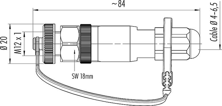 Scale drawing M12 Female cable connector, Contacts: 5, 4.0-6.5 mm, unshielded, screw clamp, IP68/IP69K, for outdoor, UV resistant