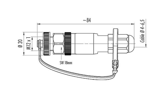 比例图 M12 直头孔头电缆连接器, 极数: 4, 4.0-6.5mm, 非屏蔽, 螺钉接线, IP68/IP69K, 户外应用, UV-Beständig
