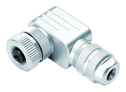 Illustration M12 Female angled connector, Contacts: 4, 6.0-8.0 mm, shieldable, screw clamp, IP67, UL 2238, with shielding ring