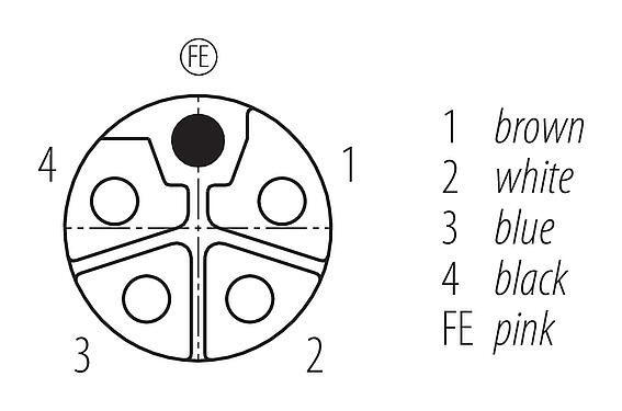 联系安排 (外掛程式側) M12 弯角孔头电缆连接器, 极数: 4+FE, 非屏蔽, 预铸电缆, IP68, UL 2238, PUR, 黑色, 5x1.50mm², 2m