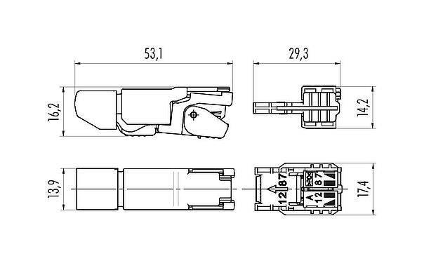 Scale drawing 99 9647 810 04 - RJ45 connector, Contacts: 4, 5.0-9.0 mm, shieldable, Piercing technology, IP20