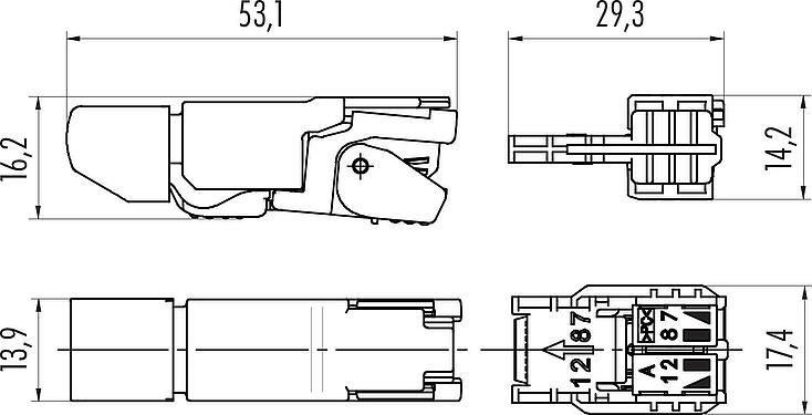 比例图 RJ45 针头连接器, 极数: 8, 5.0-9.0mm, 可接屏蔽, 穿刺技术, IP20, UL