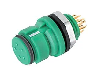 Snap-In Female panel mount connector, Contacts: 8, unshielded, solder, IP67, UL 2238, M8x0,75, Front mounting