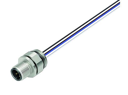 插图 M12 针头法兰座, 极数: 4, 非屏蔽, 带导线, IP68, UL 2238, PG 9, 板前安装, 不锈钢, 位置可调, 模压成型