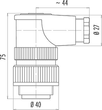 比例图 RD30 弯角针头电缆连接器, 极数: 4+PE, 12.0-14.0mm, 非屏蔽, 螺钉接线, IP65, ESTI+, VDE