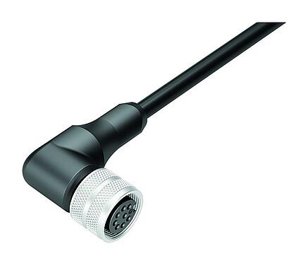 Illustration 77 6434 0000 50008-0500 - M16 Female angled connector, Contacts: 8, unshielded, moulded on the cable, IP68, PUR, black, 8 x 0.25 mm², 5 m