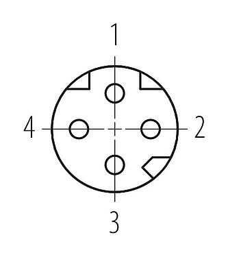 Contact arrangement (Plug-in side) M8 Female panel mount connector, Contacts: 4, shieldable, THT, IP67, M8x1.0, Rear mounting, potted