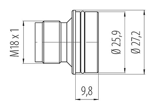 Scale drawing 09 0443 00 04 - M18 Adapter connector, Contacts: 4, unshielded, solder, IP67