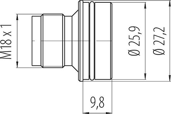 比例图 M18 适配器插头, 极数: 4, 非屏蔽, 焊接, IP67