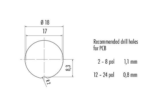 Assembly instructions / Panel cut-out M16 Female panel mount connector, Contacts: 7 (07-a), shieldable, THT, IP67, UL 2238, M18x0,75, Rear mounting