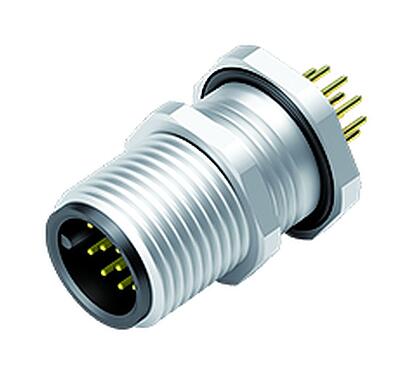 Illustration M12 Male panel mount connector, Contacts: 12, unshielded, THT, IP68, M12x1.0, Rear mounting, potted