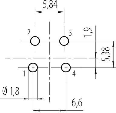 导体结构 7/8" 针头法兰座, 极数: 4, 非屏蔽, THT, IP68, UL 2238, VDE, 後壁安裝, 模压成型
