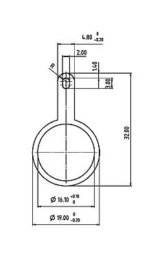 Scale drawing 04 0735 124 - M12-A/B/D/K/K/L/S/T/US/X - Shielding plate for flange connectors, screwable from rear, M16x1.5; 713/715/763/766/813/814/815/825/866/876 series