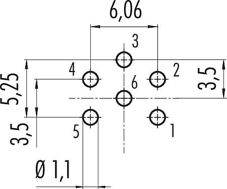 导体结构 M16 针头法兰座, 极数: 6 (06-a), 非屏蔽, THT, IP67, UL 2238, M18x0,75, 後壁安裝