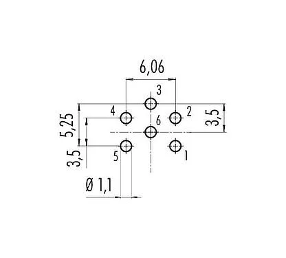 导体结构 M16 针头法兰座, 极数: 6 (06-a), 非屏蔽, THT, IP67, UL 2238, M18x0,75, 後壁安裝