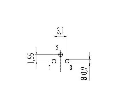 Conductor layout 09 0078 20 03 - M9 Female panel mount connector, Contacts: 3, unshielded, THT, IP40
