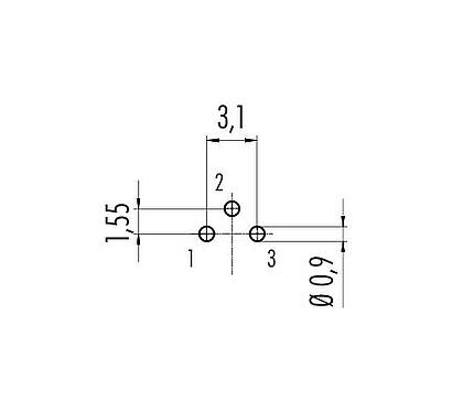 Conductor layout 09 0408 90 03 - M9 Female panel mount connector, Contacts: 3, unshielded, THT, IP67, Front mounting