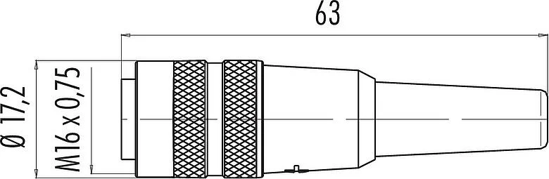 比例图 M16 直头孔头电缆连接器, 极数: 5 (05-b), 3.0-6.0mm, 非屏蔽, 焊接, IP40